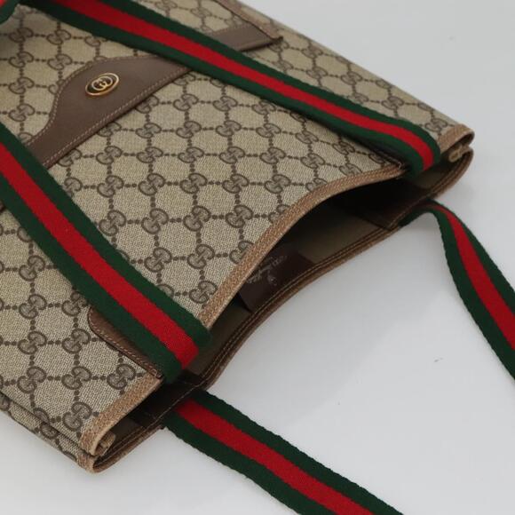 GUCCI GG Supreme Web Sherry Line Tote Bag Pvc Beige Gold 39 02 39 02 - Picture 6 of 16
